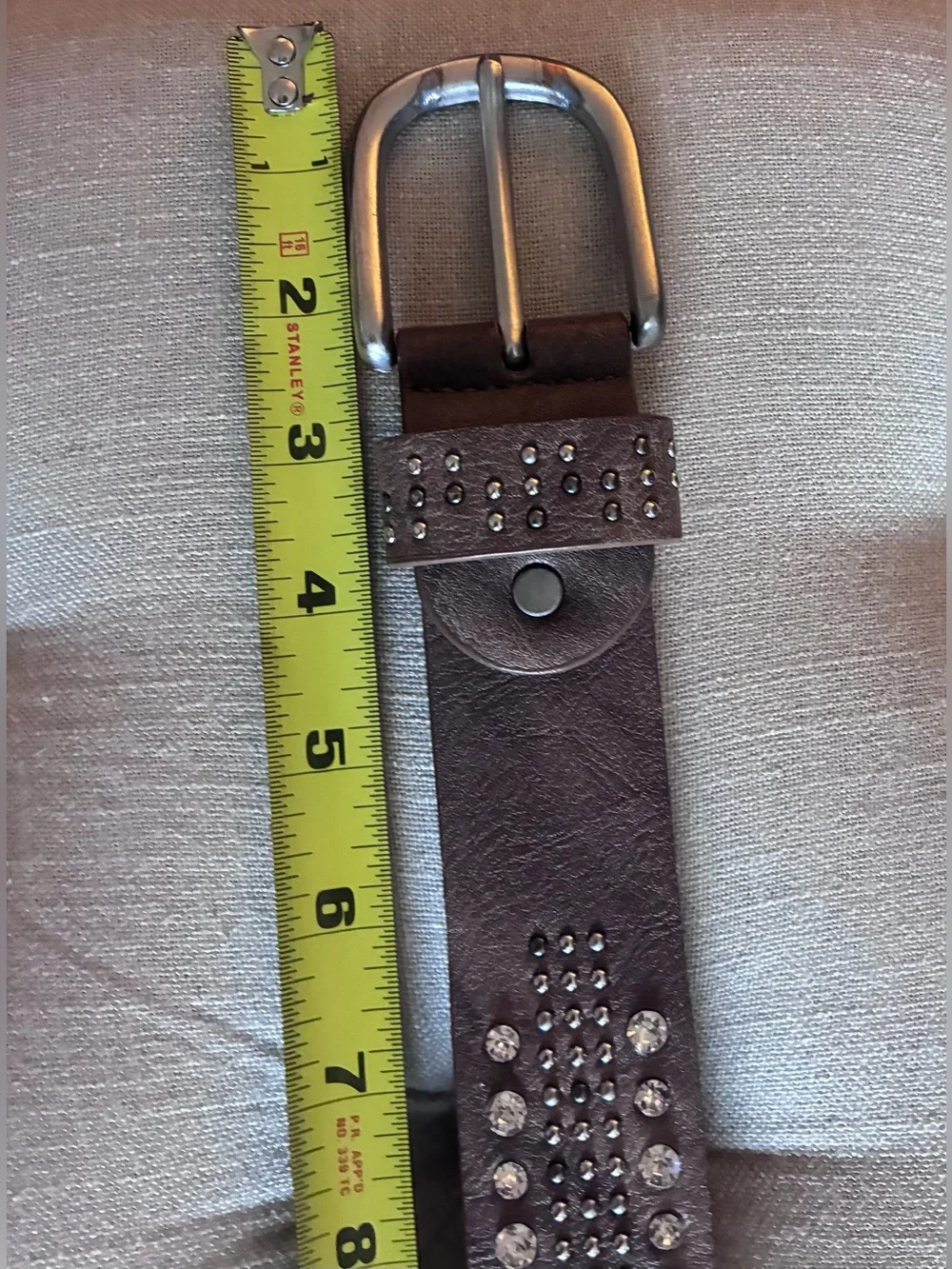 BKE Studded Glitz Brown Distressed Faux Leather 1 1/2” Belt W/Silver Accents - L